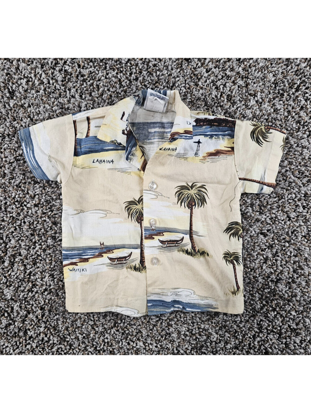 Vintage Nui Nalu Baby Sz 18M Hawaiian Shirt Light Blue Palm Tropical Print